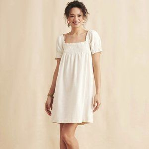 Faherty Ramona Organic White Smocked Cotton Dress. Medium